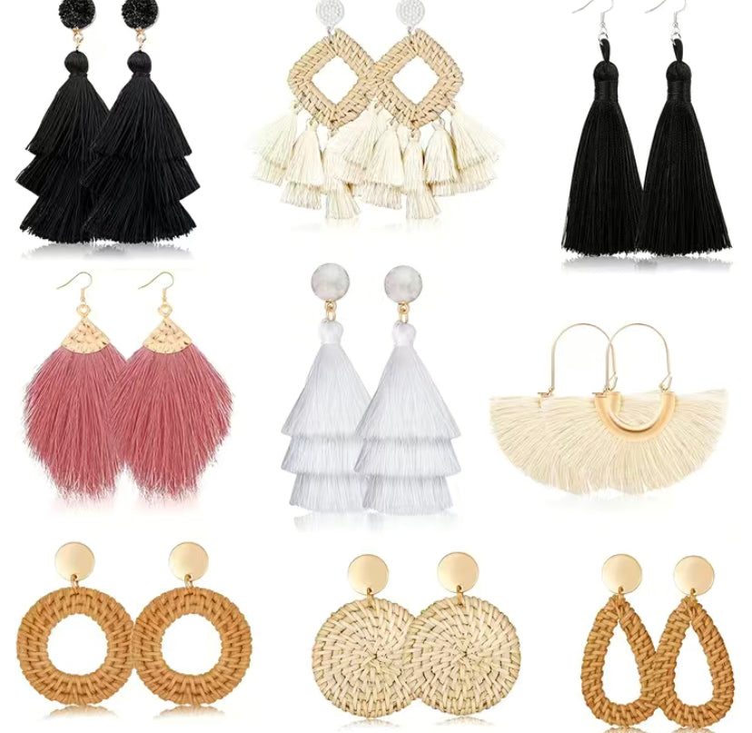 9 pairs rattan earrings tassel earrings for girls
