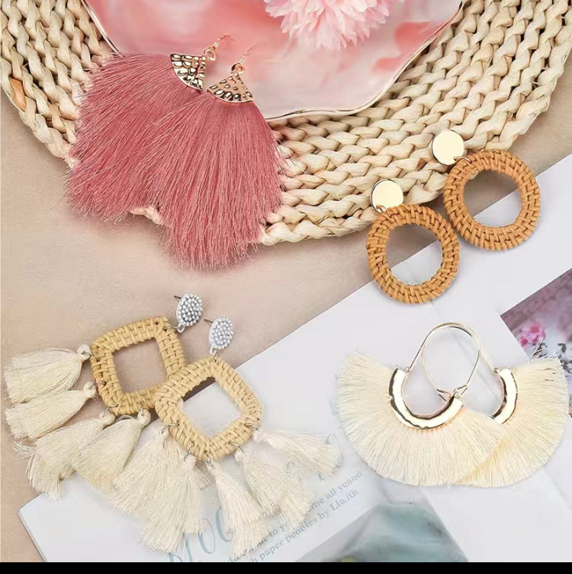 9 pairs rattan earrings tassel earrings for girls