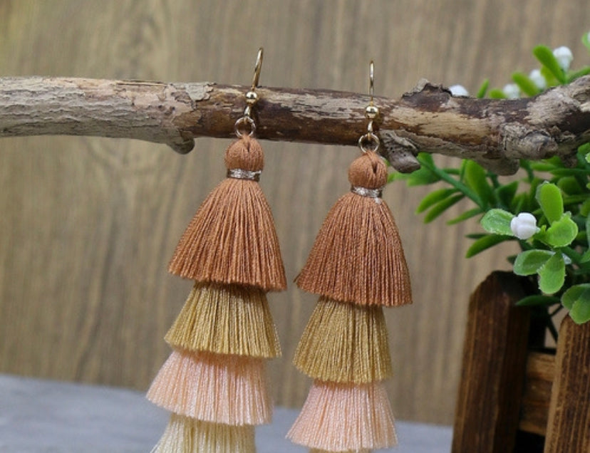 Set Bohemian multicolor gradient cake tassels earrings